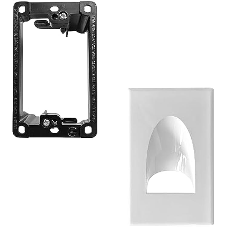 1 Pack Wall Plate Cable Pass Through with Bracket - Screwless In Wall Cable Management Kit - Snap ON Wall Plate with Single Gang Low Voltage Mounting Bracket - Decorator Cover for Low Voltage Cables