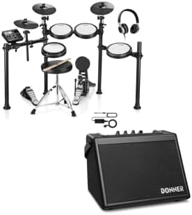Donner DED-200 Electric Drum Sets with Quiet Mesh Drum Pads, Bundle with Donner Mini Electric Drum Amp 20W, Wireless Electronic Drum Amplifier Keyboard Speaker DDA-20 Protable for Home Practice