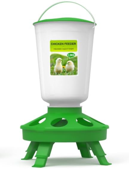 Chicken Poultry Bird Feeder 1.5kg Foldable Legs Brooder Kit Bucket Chicks Hen Quail Small Red or Green (Green)