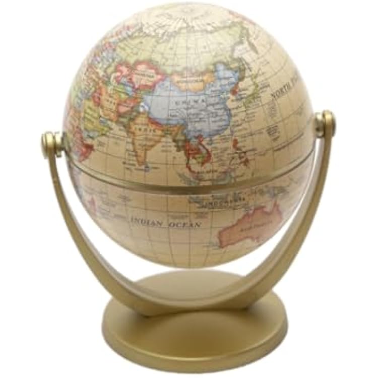 English Version Globe with Stand Desktop World Globe for Educational Geography Learning Small Handicraft Decoration for Home Office Classroom Golden Finish