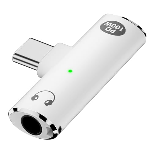 USB C to Audio Jack Adapter with 100W Fast Charging, 2-in-1 USB Type-C to 3.5mm Female Headphone Compatible with iPhone 1615 Series, iPad, MacBook and More White