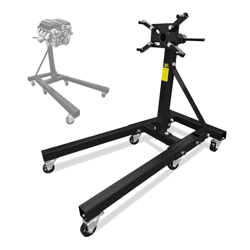 Heavy Duty Foldable Engine Stand 2000LBS Capacity, 360 Degree Rotating Head and Adjustable Arms for Auto Repair, Vehicle Maintenance, 6-Universal Casters, Black