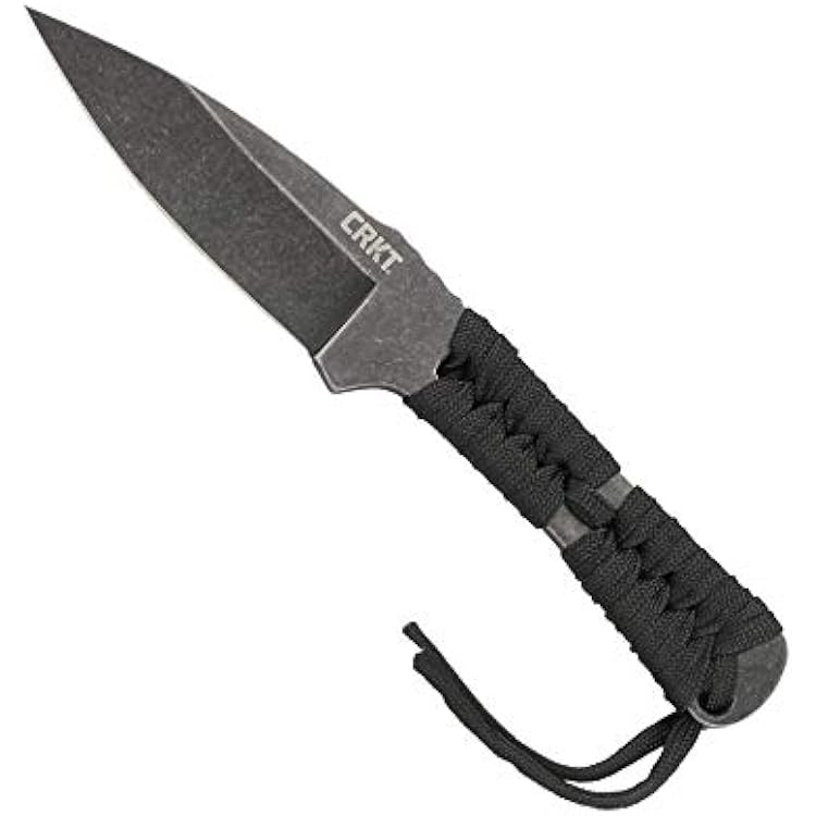Columbia River Knife & Tool CRKT Utsidihi EDC Knife: Everyday Carry Fixed Blade Spearpoint Knife with Black Stonewash Finish, Cord Wrapped Handle, Sheath 2752
