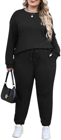 Nemidor Womens Plus Size 2 Piece Fall Matching Lounge Sets Tracksuits Casual Ribbed Knit Long Sleeve Outfits with Pocket