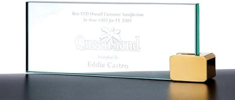 CrystalsBuy Jade Glass Name Plate with Brass Rectangle Holder