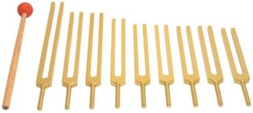 TFS Tuningforkshop Gold Finish 9 Pc Sacred Solfeggio Tuning Fork Set for sound healing