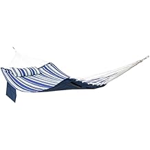 Sunnydaze Quilted Fabric Double Outdoor Hammock - 2-Person Hammock with Metal Curved Spreader Bars - Catalina Beach