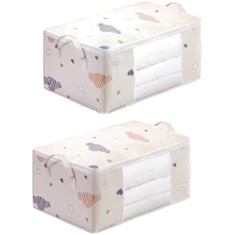 Storage Bag,Portable Clothes Storage Bag with Zip, Bedding Organizer with Clear Window & Handle Foldable Organiser Bag with for Organising Bedroom,White,M