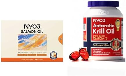 NYO3 1000mg Krill Oil 97% Salmon Oil 1000mg with Omega 3-6-9-11 & EPA & DHA, 2 Pack