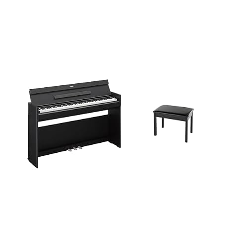 Yamaha YDPS55 Arius Series Slim Digital Console Piano, Black & BB1 Padded Wooden Piano Bench - Black