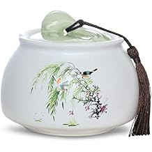 Dahlia White Porcelain Tea Canister for Loose Tea, Airtight Jingdezhen Tea Caddy, Bird Matte 800 ML