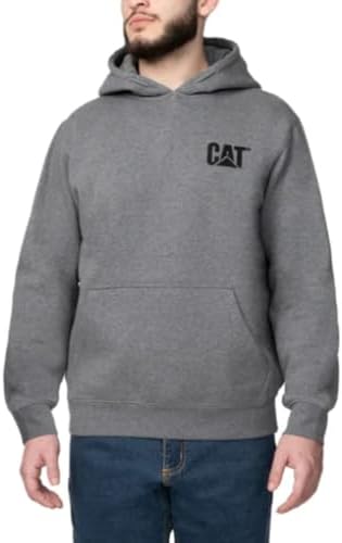 CAT Caterpillar Mens Trademark Hoodies with Embroidered Front Logo US, Alpha, Large, Regular, Regular, Gray