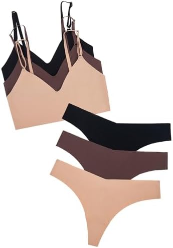 Scacto Womens 3 Pack Seamless No Show Bralette and Panty Set Matching Lingerie Set