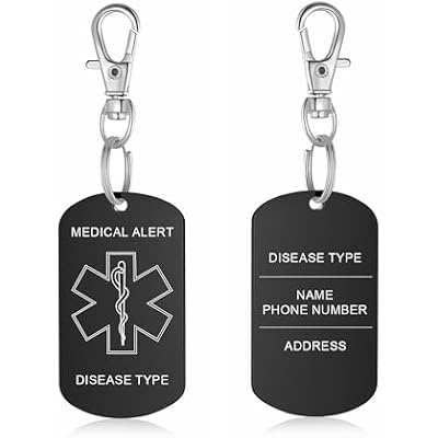 Personalized Medical ID Keychain Medical Alert Keychain Stainless Steel ID Tags Keychain for Men Women