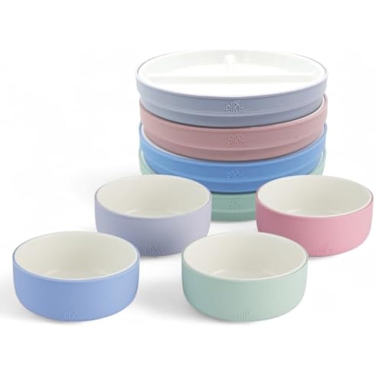 Elk and Friends Kids Porcelain Mealtime Bundle | 7.8 Plates & Bowls | 8 Pcs | Microwave & Dishwasher Safe