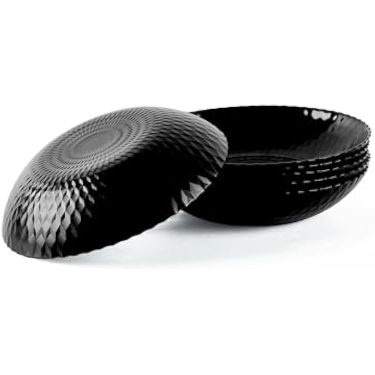 30 OZ Opal Glass Pasta Bowls Set of 6, Black 8.5 inch Round Shallow Serving Bowl for Soup, Salad, Dinner, Kitchen Bowl Plates, Microwave Dishwasher Safe