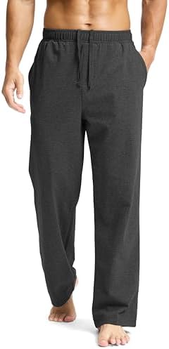 Soothfeel Mens Cotton Sweatpants with Zipper Pockets Open Bottom Yoga Pants Straight Leg Casual Athletic Lounge Sweat Pants