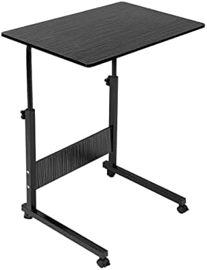 CROWNSHOP Height Adjustable Mobile Laptop Table with Wheels 40x60cm Black | Rolling Overbed Workstation adjustable height waterproof desktop sturdy metal frame for reading working dining sofa bedroom