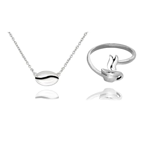 quan jewelry Coffee Ring and Bean Pendant Necklace Set, Handmade Gifts for Caffeine Lovers, Featuring Coffee Bean Pendant Charm,  with Quote Card, Gifts for Good Friends and Family