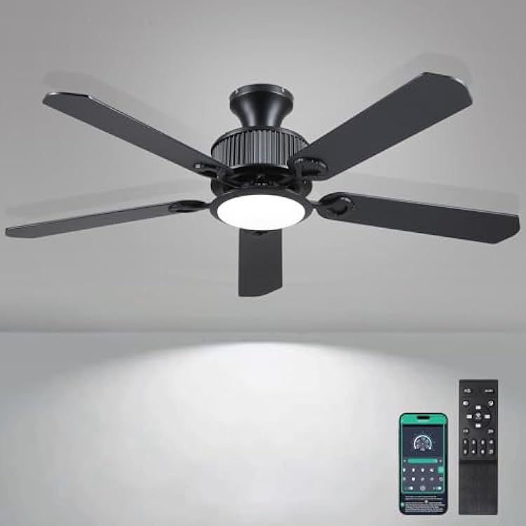 52 Ceiling Fans with Lights-Low Profile Ceiling Fan with Light and APP&Remote Control,Flush Mount Ceiling Fan for IndoorOutdoor,3