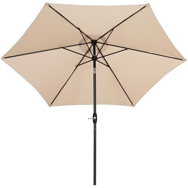 9ft Patio Umbrella Outdoor Portable Table Market Umbrella with Push Button TiltCrank Waterproof UV-proof-Khaki