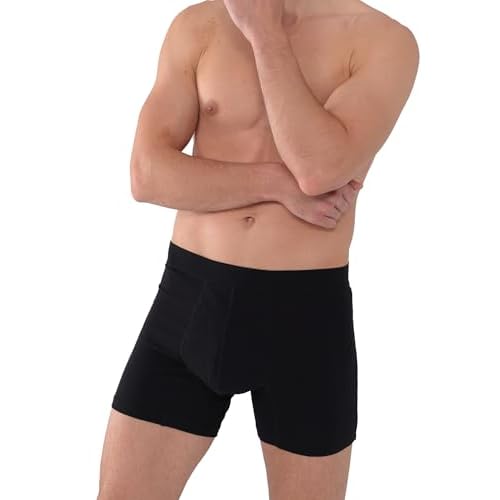 AIRCUTE Washable Absorbency Urinary Incontinence Cotton Underwear for Men, 6 Inseam Regular Boxer Briefs for Bladder Leaks60ML Small, Black