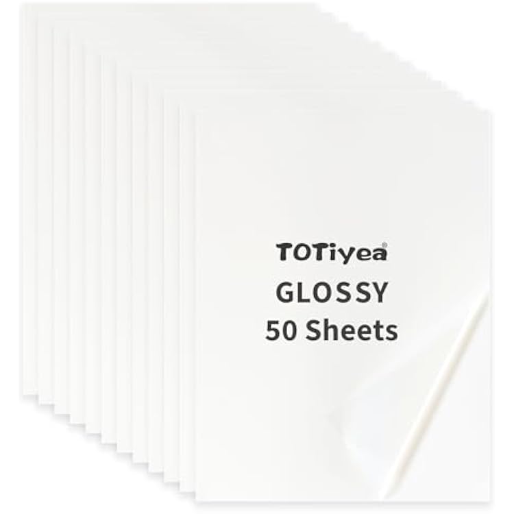 TOTiyea 50 Pack 90% Clear Printable Vinyl Sticker Paper for LaserInkjet Printer, Waterproof Translucent Sticker Printer Paper, 8.5x11 Inches