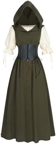 LTAKK Renaissance Costume Women Medieval Dress Ren Faire Hooded Dresses with Corset