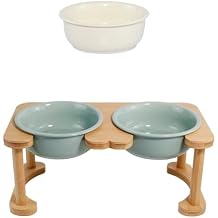 Elevated Ceramic Double Dog Bowl Set (Light Green)& Single Replacement Dog Bowl(White Cream)