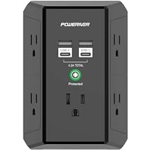 USB Wall Charger, POWERIVER Multi Outlet Extender Surge Protector with 4 USB Ports, 1680J Wall Outlet Adapter Spaced for Home School Office, ETL Listed, White