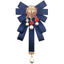 Retro Court style Crystal Ribbon Bow Tie Brooch Pins for Women Girls Victorian Cameo Bow Brooch Pre-Tied Bowknot Corsage Collar accessory