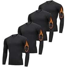 4-Pack Men's Fleece Lined Compression Long Sleeve Shirts - Thermal High Neck, Windproof & Quick-Dry for Running, Gym,Skiing