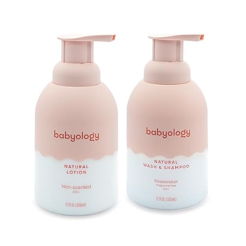 Babyology - 100% Edible Ingredients - All Natural Baby Wash and Shampoo Rose  Organic Baby Lotion SET - 12 FL OZ Good for Sensitive Skin or Eczema - Non Toxic - Fragrance Free Set of 2