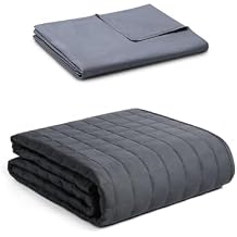 YnM Exclusive 15lb Soothing Cotton Weigthed Blanket with Cotton Duvet Cover Bundle,Ideal for Queen or King Bed(60x80 Inches, Dark Grey)