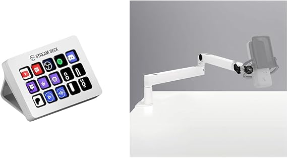 Elgato Stream Deck MK.2 White Elgato Stream Deck MK.2 15 Key Layout Controller for Creating Live Content, Compatible with OBS/Twitch/YouTube, Mac/PC + Wave Mic Arm LP White, Thin Design Microphone