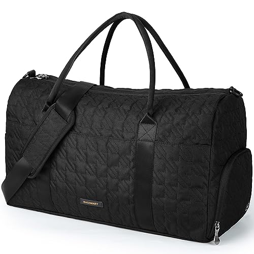 BAGSMART Travel Duffle Bag 50L Large Carry On Bag Weekender Overnight Bag for Men Women with Shoes Compartment, Black