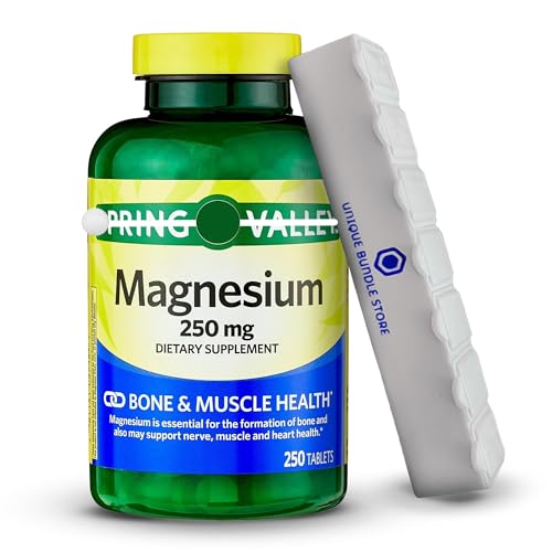Unique Bundle Store Spring Valley, Magnesium 250 mg, 250 Count Tablets, Bone & Muscle Health, Magnesium Tablets, Dietary Supplement  7 Day Pill Organizer Included Pack of 1