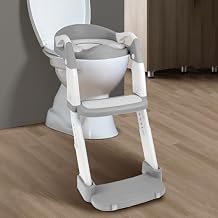 Potty Training Seat with Step Stool Ladder, Height Adjustable Potty Training Toilet for Kids Boys Girls, SafePotty Seat with Nonslip Pad, Foldable Toddler Toilet Seats for Toddlers(Grey)