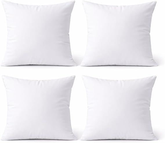 Premium 18 x 18 Throw Pillow Inserts, Set of 4 Hypoallergenic Square Form Decorative Pillows for Sofa Couch Bed and Chair 18 inches