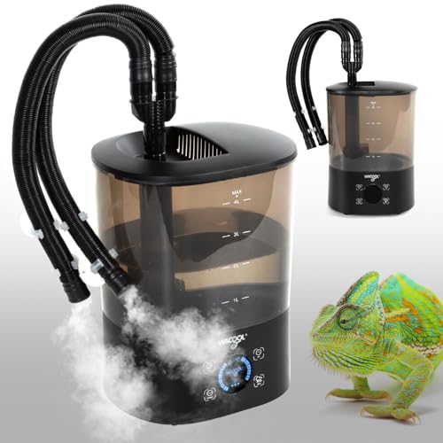 WACOOL Upgraded Digital Timing Reptile Fogger, 4L No Leak Reptile Humidifier with 2 Hose, Top Filling Automatic Terrarium Humidifier Fogger for Reptile Use