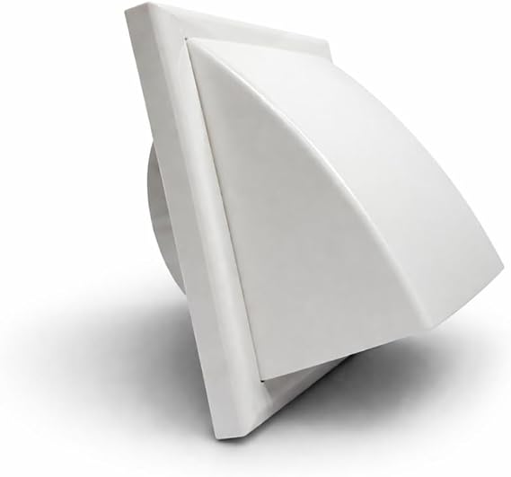 FANTRONIX White Cowled Vent Cover – 155mm Square Frame with 100mm (4 inch) Circular Spigot with Non-Return Valve