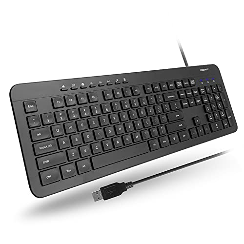 Macally Wired Keyboard, Ergonomic Computer Keyboard Wired USB for Windows PC Desktop Laptop for Office and Home
