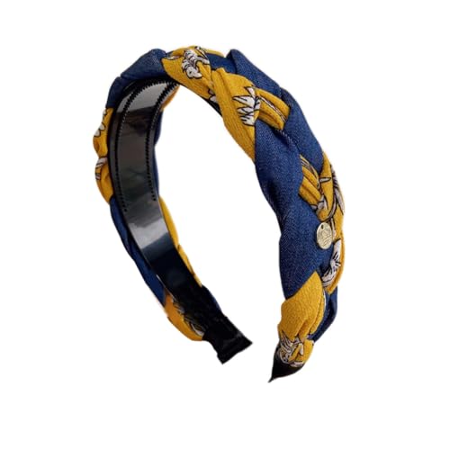 Womens Fashion Headbands - Vintage Ethnic Style Wide Knot Hair Accessories, Floral Fabric Headbands for Women 16-Turmeric, One Size