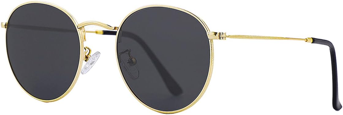 Classic Polarized Round Sunglasses for Women Men, Trendy Metal Frame Shades