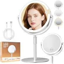 FRANO Makeup Mirror with Magnification (1X/10X), 8" Round Magnifying Vanity Mirror with Lights, Cordless Double Sided Light Weight Aluminum Alloy - Gifts Idea