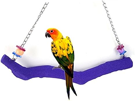 Bird Parrot Swing Perch Cage Hanging Toy Scrub Wood Stand for Conures,Parakeets Cockatiels,Macaws,Finches,Love Birds (M-9.8" in)
