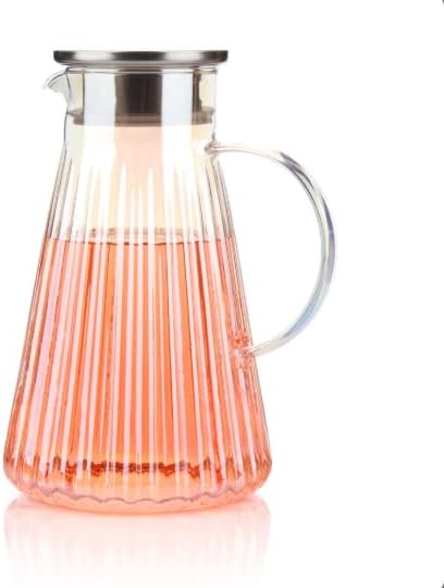 Borosilikat Cam Sürahi, Lüster Boyamalı, Metal Kapaklı, 1.8L Kapasiteli, Dalgalı Konik Form, Ergonomik Kulplu, Şeffaf, Sıcağa Dayanıklı, Modern Tasarım