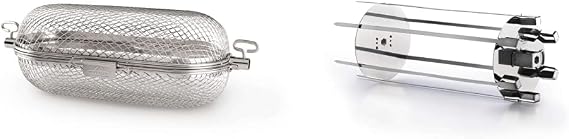 Napoleon Rotisserie Grill Accessories Bundle with Basket and Shish Kebab Skewers, Stainless Steel