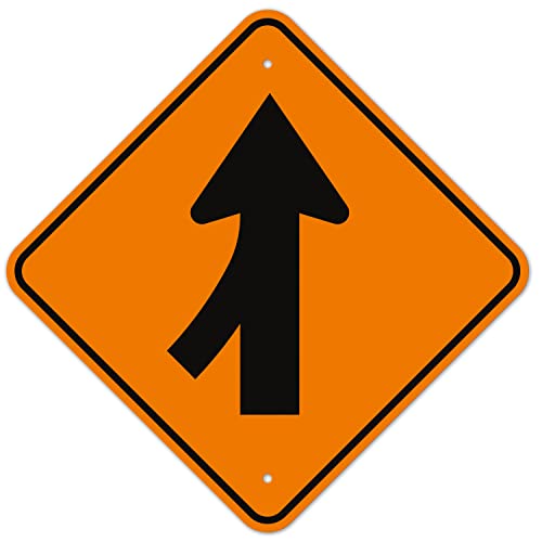 Sigo Signs, MUTCD Left Lane Merge Orange W4-1L Sign, 24x24 Inches, 3M EGP Reflective .080 Aluminum, Fade Resistant, Made in USA