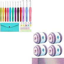 Yarniss 12 Size Crochet Hooks 2.0mm~8.0mm, Ergonomic Crochet Hooks Set with Case and Gradient Cake Yarns 4 Pack of 100g(3.52oz), Cake Yarn for Crocheting & Knitting